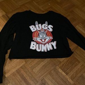 Bugs Bunny Loony Tunes Medium Black Long Sleeve Crop Top
